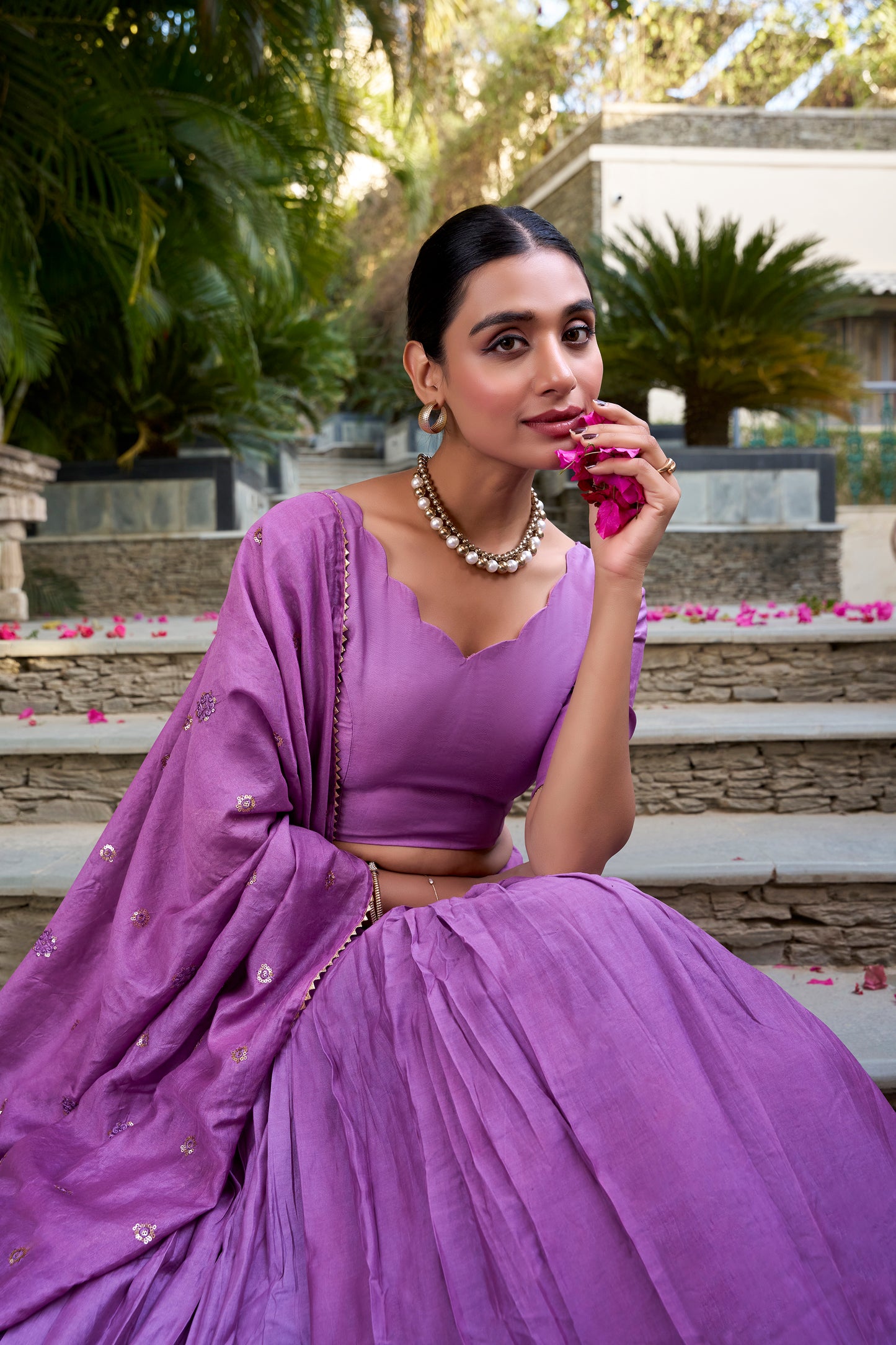 Soft Purple (Orchid Tone) Chanderi Lehenga Setwith Zari Woven Border & Dupatta