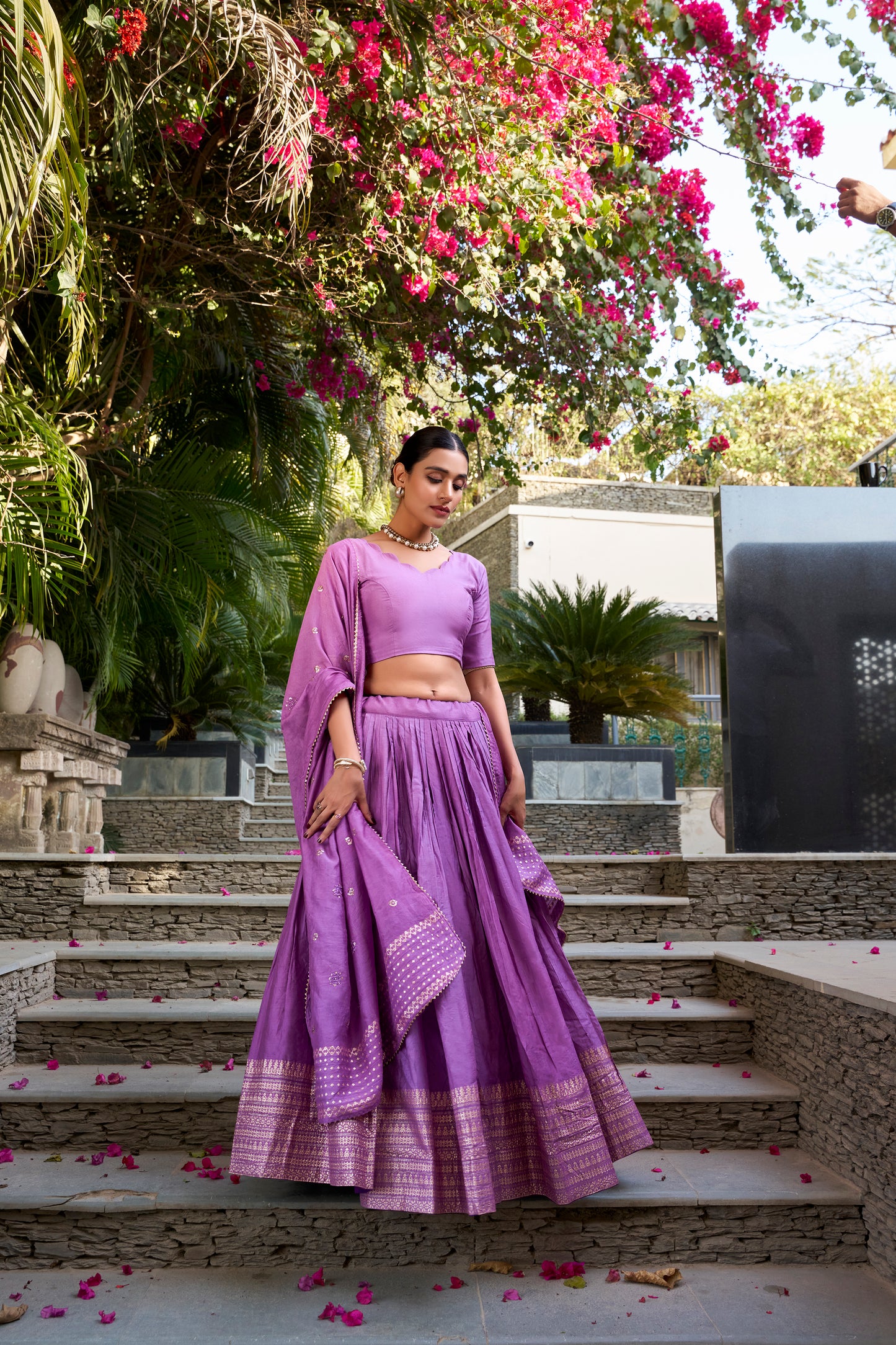 Soft Purple (Orchid Tone) Chanderi Lehenga Setwith Zari Woven Border & Dupatta