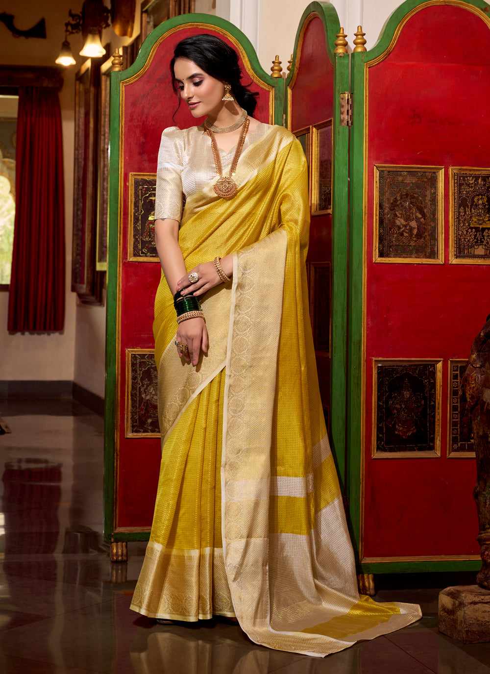Radiant Yellow Jacquard Silk Saree with Zari Border