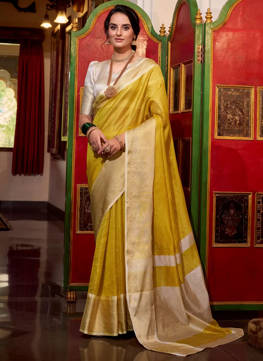 Radiant Yellow Jacquard Silk Saree with Zari Border