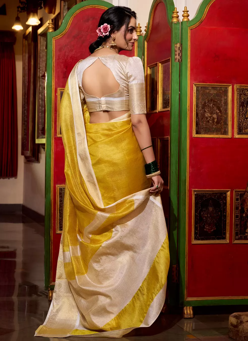 Radiant Yellow Jacquard Silk Saree with Zari Border