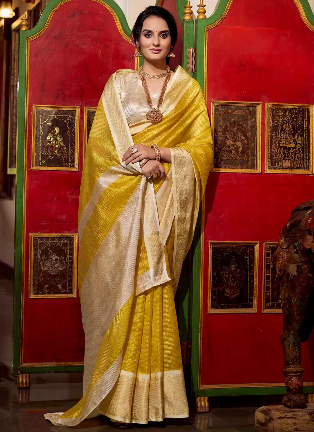 Radiant Yellow Jacquard Silk Saree with Zari Border