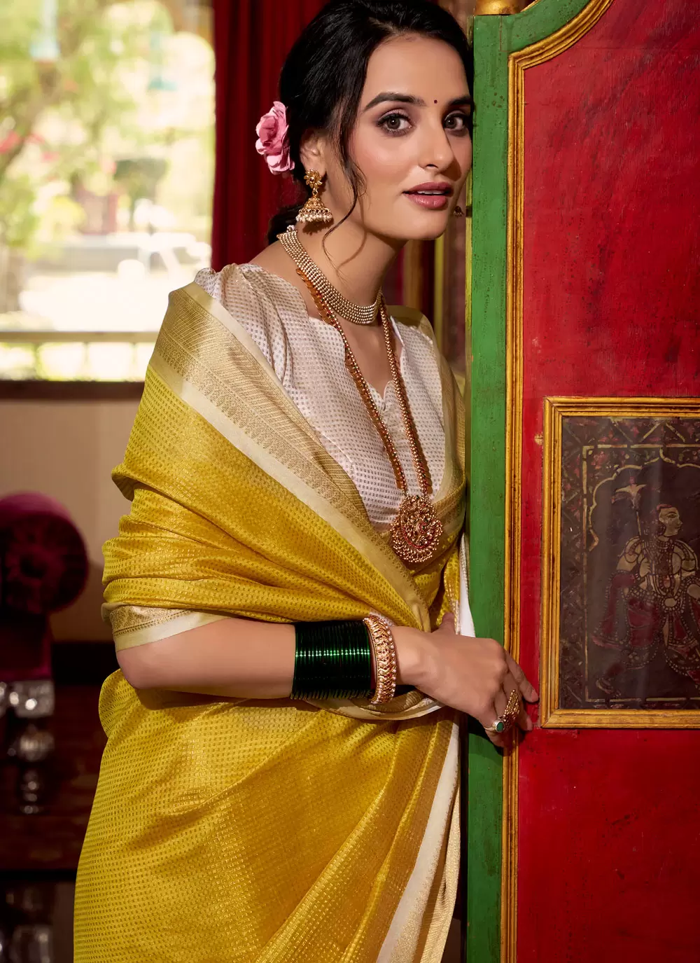Radiant Yellow Jacquard Silk Saree with Zari Border