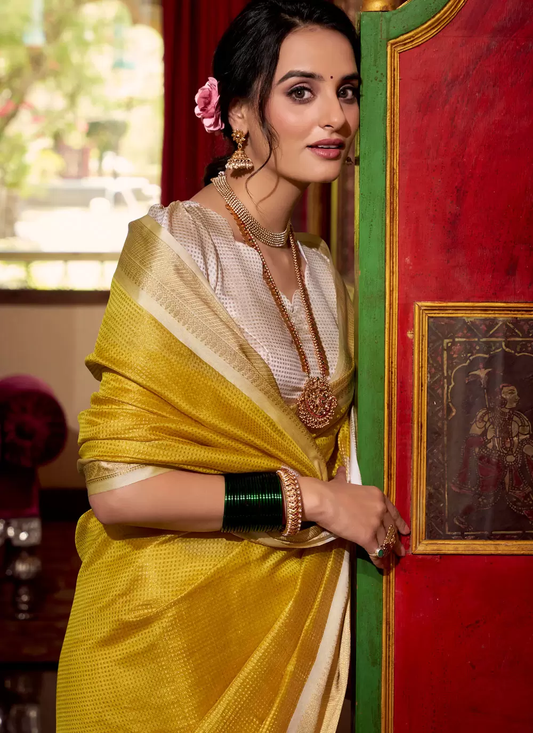 Radiant Yellow Jacquard Silk Saree with Zari Border